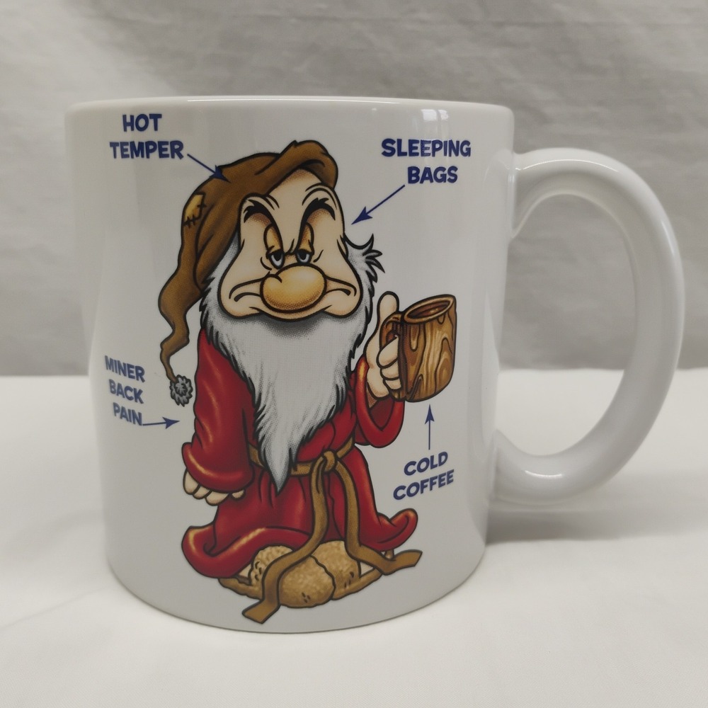 Disney Store Wake Up Grumpy Oversized White Ceramic Dwarf oz Coffee‎ Mug Gnome